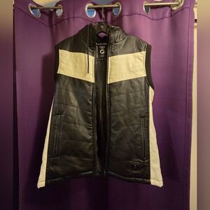 Fried Denim NYC Black and Cream Quilted Biker Vest With Detachable Hood.